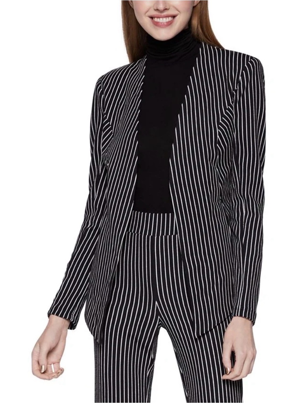 BCBGeneration Women's Black & White Pinstripe Open Front Blazer